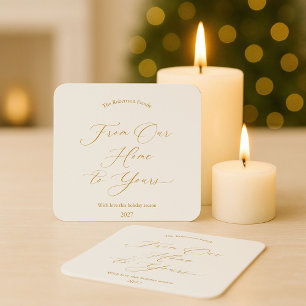 Porta-copo De Papel Quadrado Elegante Roteiro Dourado “De Nossa Casa para a Sua
