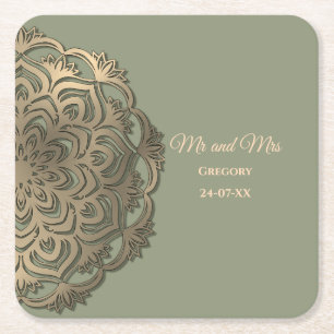 Porta-copo De Papel Quadrado Elegante Sage verde moderno & clássico Pa quadrado