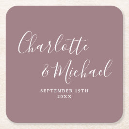 Porta-copo De Papel Quadrado Elegante Script de Assinatura Roxo Casamento