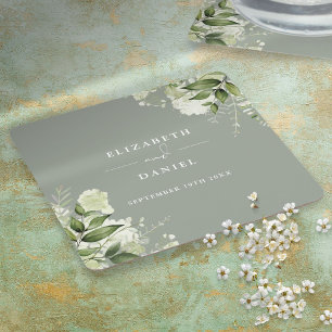 Porta-copo De Papel Quadrado Elegante Verde Oliva Flora Verde Casamento