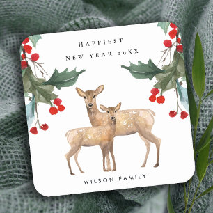 PORTA-COPO DE PAPEL QUADRADO ELEGANTE VERDE VERDE VERDE HOLLY BERRY DEER DUO AN