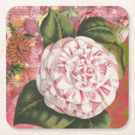 Porta-copo De Papel Quadrado Elegante Vintage Camellia Colagem Floral