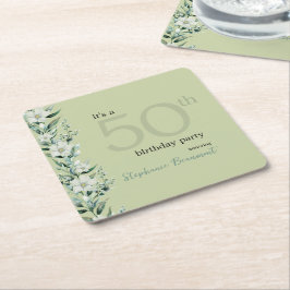 Porta-copo De Papel Quadrado Elegante Wildflower Pink Surpresa 50º Aniversário