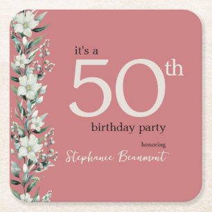 Porta-copo De Papel Quadrado Elegante Wildflower Pink Surpresa 50º Aniversário