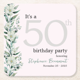 Porta-copo De Papel Quadrado Elegante Wildflower Pink Surpresa 50th Birthday Na