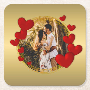 Porta-copo De Papel Quadrado Elegantes Dia dos Namorados, Amor, Aniversário Cor