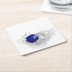 Porta-copo De Papel Quadrado elegantes flores azul reale prata