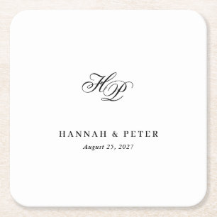Porta-copo De Papel Quadrado Elegantes Monogramas de Letras Iniciais Casamento