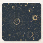 Porta-copo De Papel Quadrado Elementos místicos celestes do Sol e da Lua<br><div class="desc">Projetada para coordenar com a nossa Coleção Mística Celestial, esta porta copos de papel única apresenta elementos celestes de ouro maravilhosos sobre fundo de marinho escuro. Para personalização mais avançada deste design, por exemplo, alteração do layout, da fonte ou do tamanho do texto, clique no botão "PERSONALIZAR" acima. Por favor,...</div>
