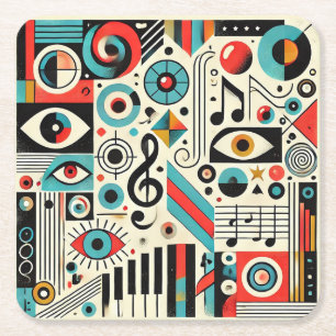 Porta-copo De Papel Quadrado Elementos Musicais e Artísticos