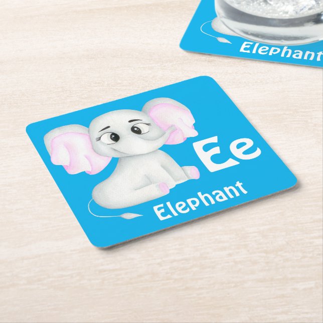 Porta-copo De Papel Quadrado Elephant personalize ABC: Carta E - Adicione seu n (Inclinado)