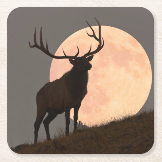 Porta-copo De Papel Quadrado Elevação majestosa dos alces e da Lua cheia de