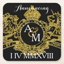 Porta-copo De Papel Quadrado Emblem Regual de Leão Dourado Preto Unicórnio Salv