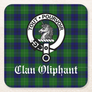 Porta-copo De Papel Quadrado Emblema da Crista e Tartã do Clã Oliphant