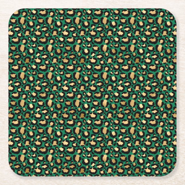 Porta-copo De Papel Quadrado Emerald e Dourado Safari Series Design 3 (Frente)