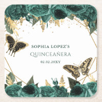 Emerald Green Dourado Floral Elegante Quinceanera