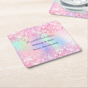 Porta-copo De Papel Quadrado Empresa holográfica rosa