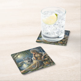 Porta-copo De Papel Quadrado Encantamento Luar na Floresta Mística