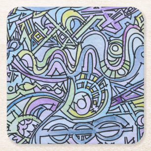 Porta-copo De Papel Quadrado Energia Frenética-Arte Geométrica Moderna em Aquar