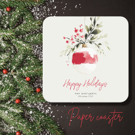 Porta-copo De Papel Quadrado Enfeite de Natal em Aquarela com Nome Personalizad