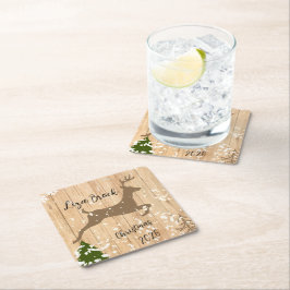 Porta-copo De Papel Quadrado Enfeite de Natal personalizado com cerva em fundo 
