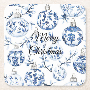 Porta-copo De Papel Quadrado Enfeites de natal brancos azuis chic