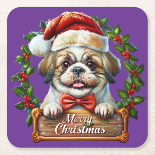 Porta-copo De Papel Quadrado Enfeites de natal de Cachorro Bonito - Feliz Natal