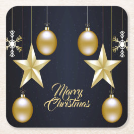 Porta-copo De Papel Quadrado Enfeites Dourados de Natal Azul Marinho