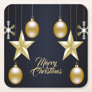 Porta-copo De Papel Quadrado Enfeites Dourados de Natal Azul Marinho