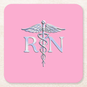 Porta-copo De Papel Quadrado Enfermeiro Registrado RN Caduceus em Pastel Pink