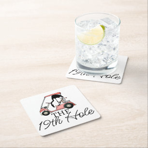 Porta-copo De Papel Quadrado Engraçado Carrinho de Golfe de 19 Buracos Flamingo