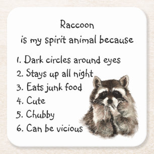 Porta-copo De Papel Quadrado Engraçado Raccoon Spirit Humor