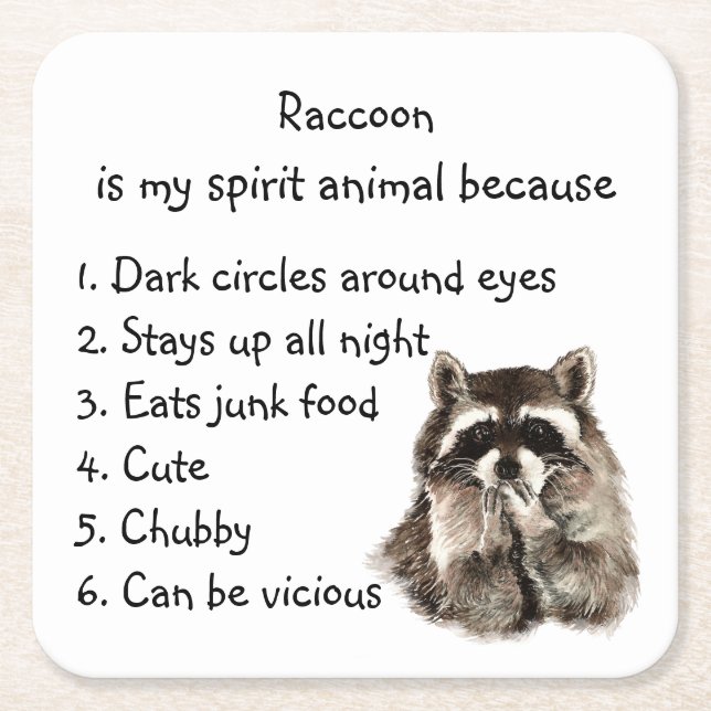 Porta-copo De Papel Quadrado Engraçado Raccoon Spirit Humor (Frente)