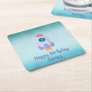 Porta-copo De Papel Quadrado Engraçado T-rex dinossauro estudante de foguetes B