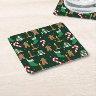 Porta-copo De Papel Quadrado Época de Natal com pão de gengibre e bastões de do