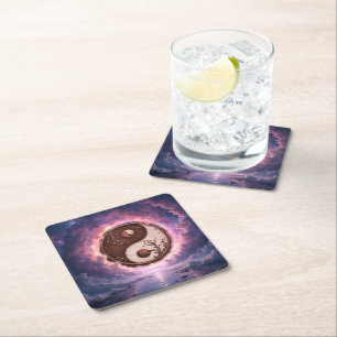 Porta-copo De Papel Quadrado Equilíbrio ao Luar – Yin Yang da Luz Eterna. 