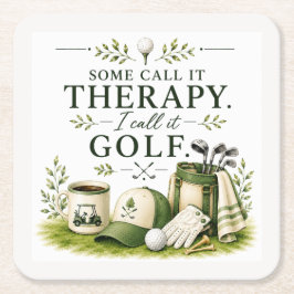 Porta-copo De Papel Quadrado Equipamento de golfe com texto em verde