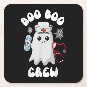 Porta-copo De Papel Quadrado Equipe Boo Boo Enfermeira Fofa Fantasma Halloween