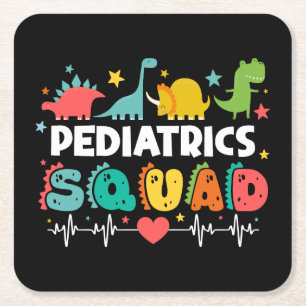 Porta-copo De Papel Quadrado Equipe de Pediatria Enfermeira Dinossauro Equipe M