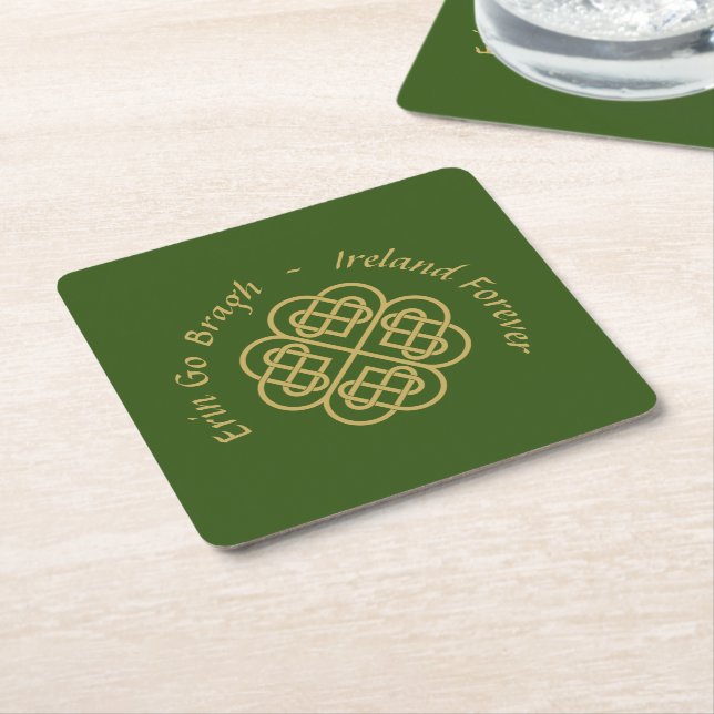 Porta-copo De Papel Quadrado Erin Go Bragh Dourado Celta Shamrock (Inclinado)
