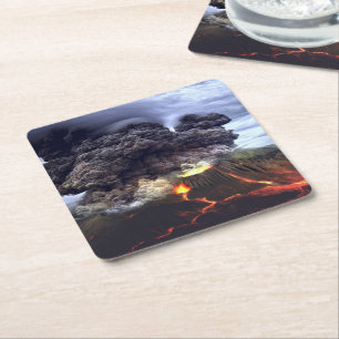 Porta-copo De Papel Quadrado Erupção do vulcão na montanha