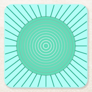 Porta-copo De Papel Quadrado Erupção Solar Geométrica Moderna - Aqua e Verde Es