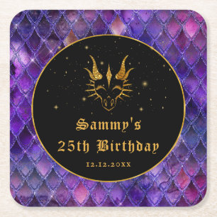 Porta-copo De Papel Quadrado Escamas de Dragão Roxo Dourado Brilho Falso Aniver