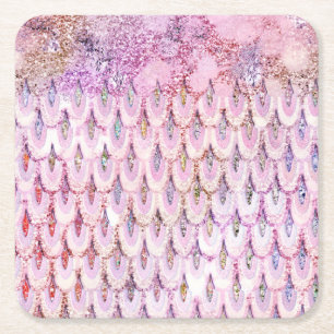 Porta-copo De Papel Quadrado Escamas de Sereia de Peixes de Sereia Rosa Iridesc