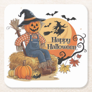 Porta-copo De Papel Quadrado Escarneiro Pumpkin Halloween Rustic Vibs Art