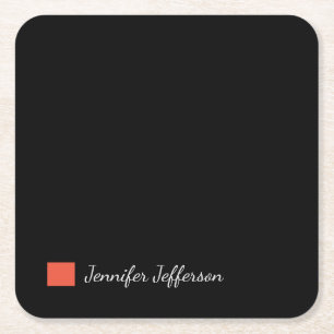 Porta-copo De Papel Quadrado Escrita manual moderna elegante, preto