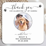 Porta-copo De Papel Quadrado Escrito Elegante Moderno Obrigado Foto Casamento P<br><div class="desc">Obrigado por celebrar os meus humanos! Adicione o toque final ao seu casamento com estas bonitas portas copos de casamento de fotos personalizadas. Perfeito para o seu casamento após festa e recepção, e como favores de casamento para os seus hóspedes. Personalize essas portas copos de casamento de cachorro fotográfico com...</div>