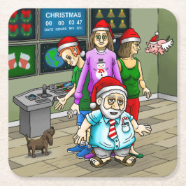 Porta-copo De Papel Quadrado Escritório de Natal com Papai Noel