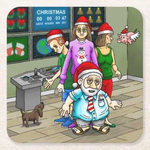 Porta-copo De Papel Quadrado Escritório de Natal com Papai Noel