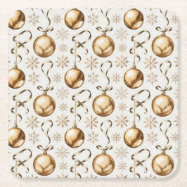 Porta-copo De Papel Quadrado Esferas Douradas de Natal Elegantes e Flocos de Ne